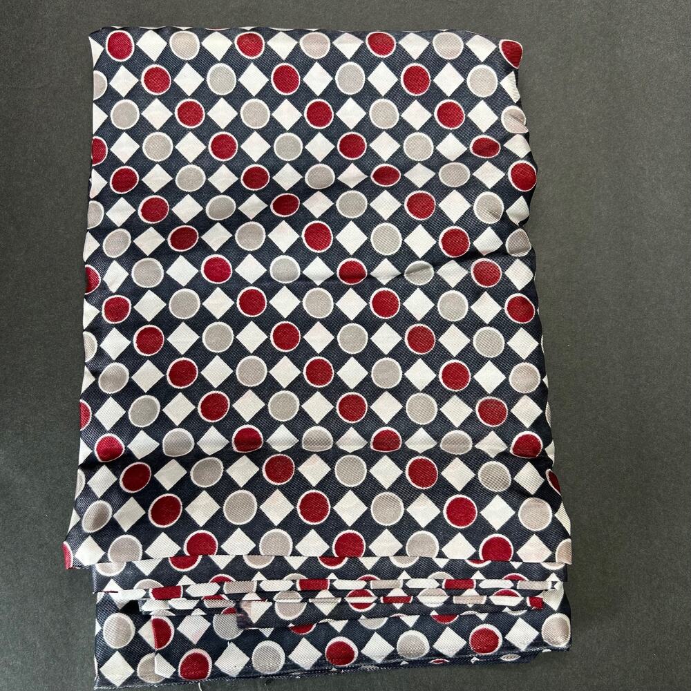 Satin Fabric Navy Blue, Red, White Geometric Pattern 44" W x 3 Yds‎